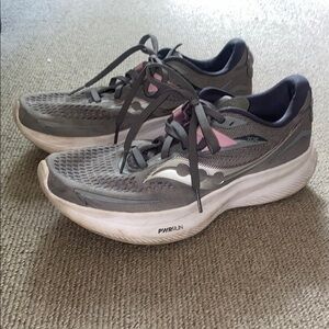 Saucony Gray and Pink Athletic Shoes with Mesh Upper